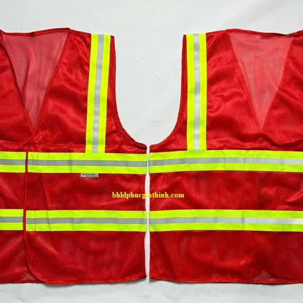 Áo lưới polyester phản quang màu đỏ kiểu 3M thoáng mát