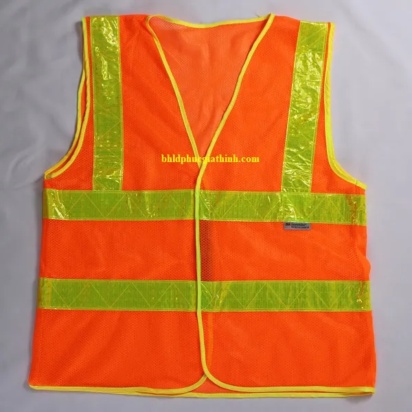 Áo vải lưới polyester màu cam phản quang kiểu 3M thoáng mát
