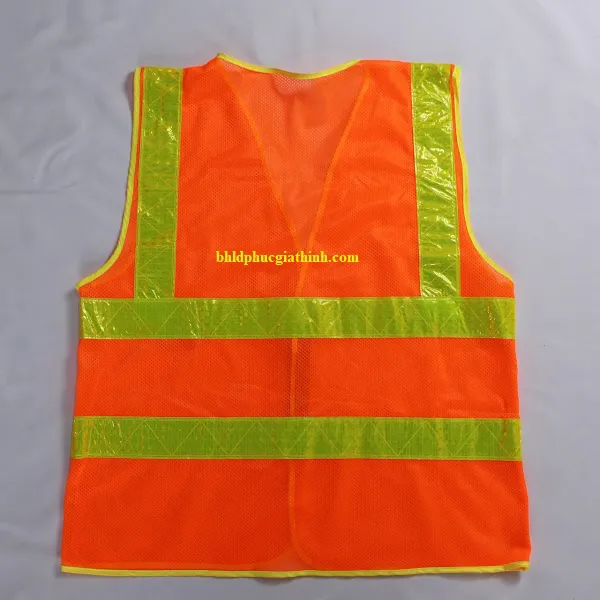 Áo vải lưới polyester màu cam phản quang kiểu 3M thoáng mát