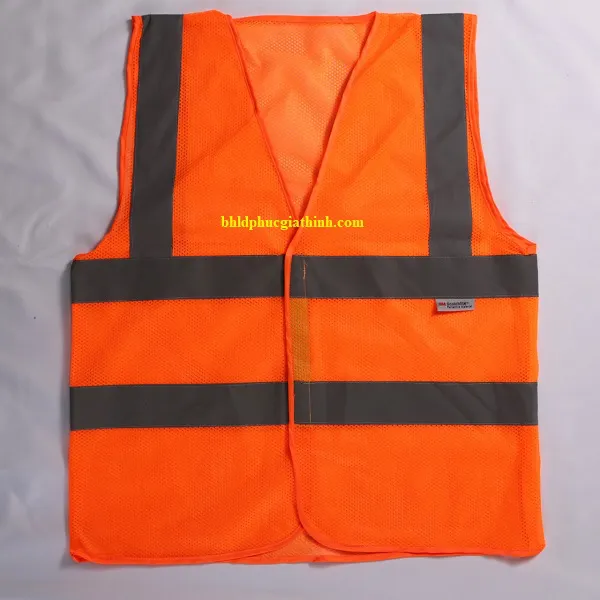 Áo vải lưới polyester màu cam phản quang kiểu 3M thoáng mát
