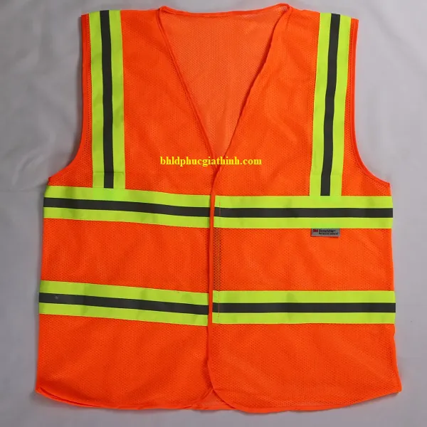 Áo vải lưới polyester màu cam phản quang kiểu 3M thoáng mát
