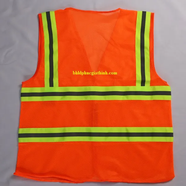 Áo vải lưới polyester màu cam phản quang kiểu 3M thoáng mát