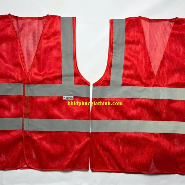Áo lưới polyester phản quang màu đỏ kiểu 3M thoáng mát
