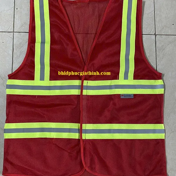 Áo lưới polyester phản quang màu đỏ kiểu 3M thoáng mát