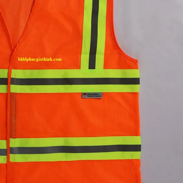 Áo vải lưới polyester màu cam phản quang kiểu 3M thoáng mát