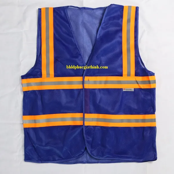 Áo lưới polyester phản quang xanh dương kiểu 3M thoáng mát