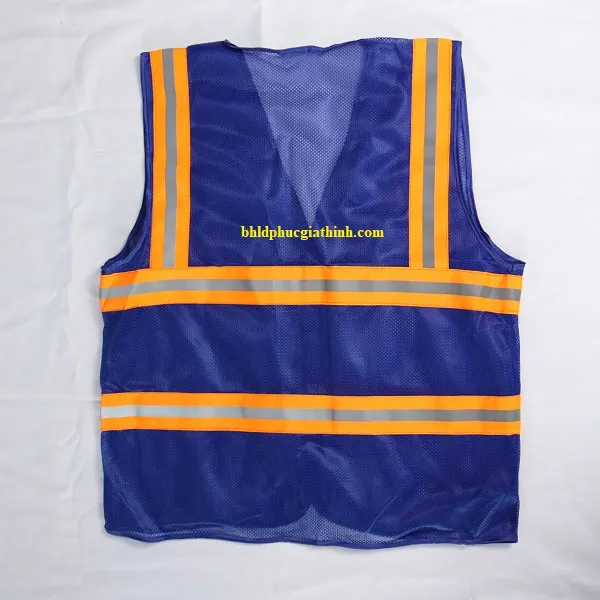 Áo lưới polyester phản quang xanh dương kiểu 3M thoáng mát