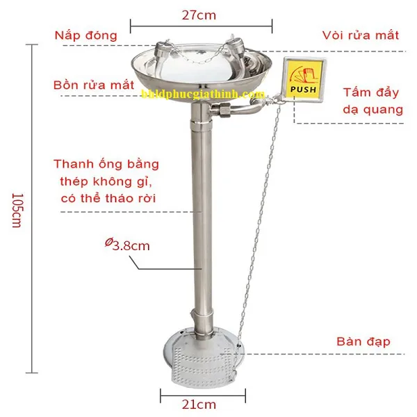 Bồn rửa mắt khẩn cấp có chân đạp 100% chất liệu Inox 304 chống rỉ sét