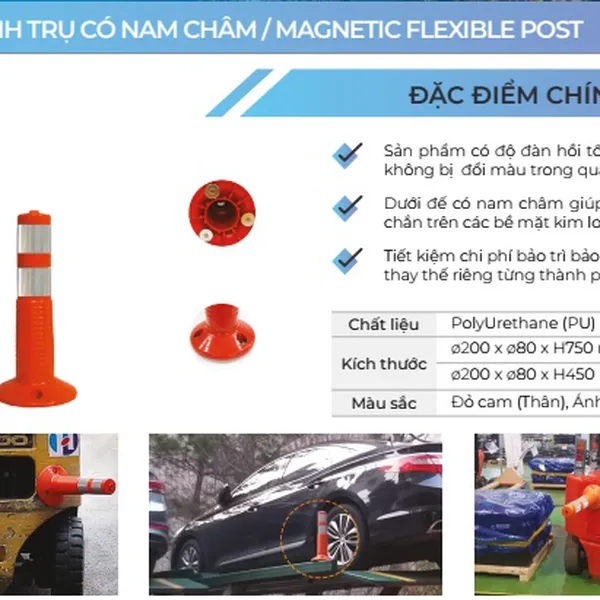 Cọc tiêu giao thông hình trụ cao 75cm (ø200 x ø80 x H750mm) đế nam châm