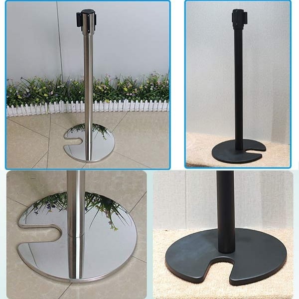 Cột chắn inox đầu dây kéo 2m đế sắt chữ U đường kính 320mm