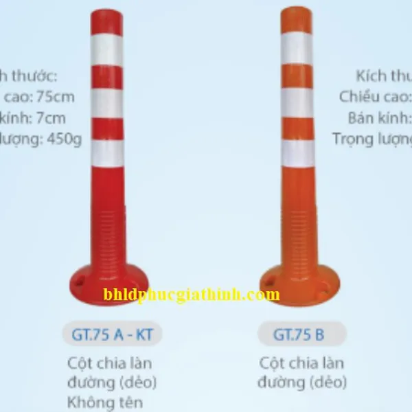 Cột chia làn đường giao thông GT-75B cao 75cm nhựa PVC cứng
