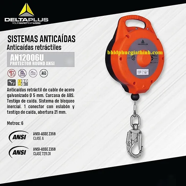 Cuộn dây hãm tự động chống rơi dài 15m Delta Plus AN12015T