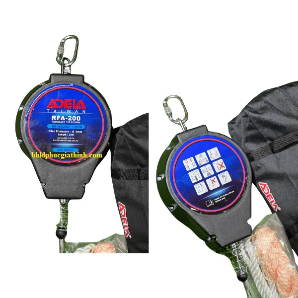 Cuộn dây hãm tự động chống rơi dài 20m Adela RFA-200 dây cáp thép 4mm