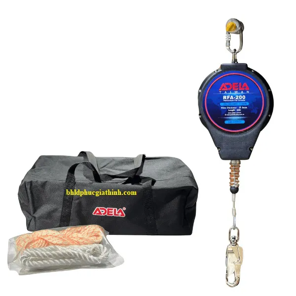 Cuộn dây hãm tự động chống rơi dài 20m Adela RFA-200 dây cáp thép 4mm