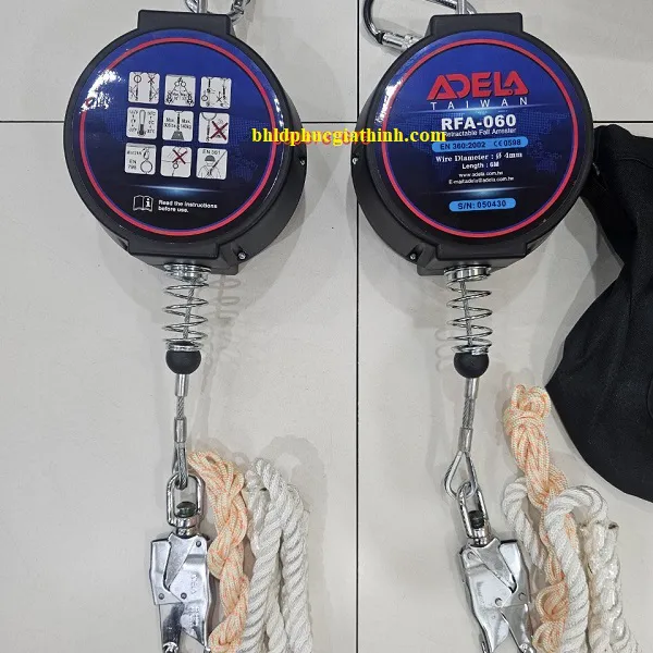 Cuộn dây hãm tự động chống rơi dài 6m Adela FRA-060 cáp thép 4mm