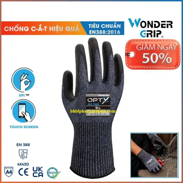 Găng tay chống cắt Wonder Grip Opty OP-785 Nhật Bản lòng bàn tay phủ PU