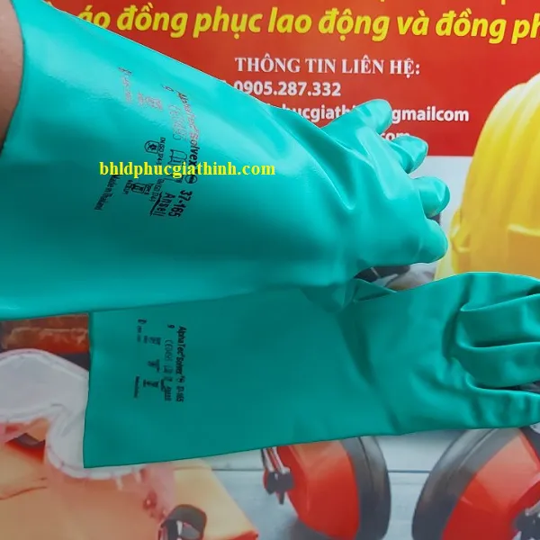 Găng tay công nghiệp chống hoá chất Ansell 37-165 chất liệu Nitrile