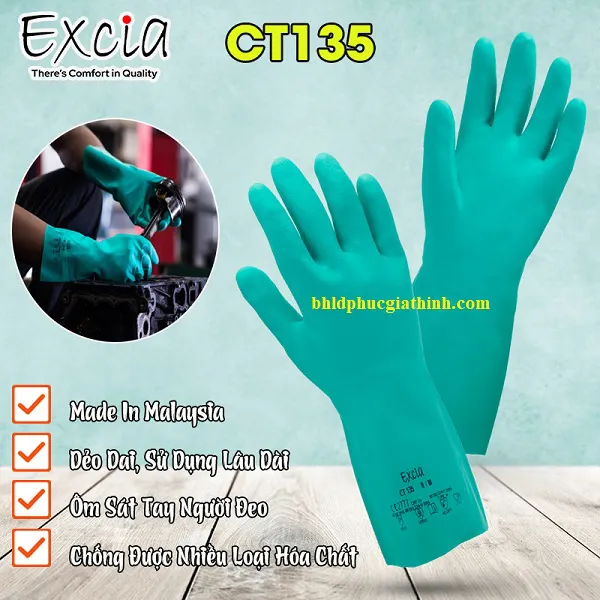 Găng tay chống hoá chất Excia CT135 chất liệu Nitrile Malaysia