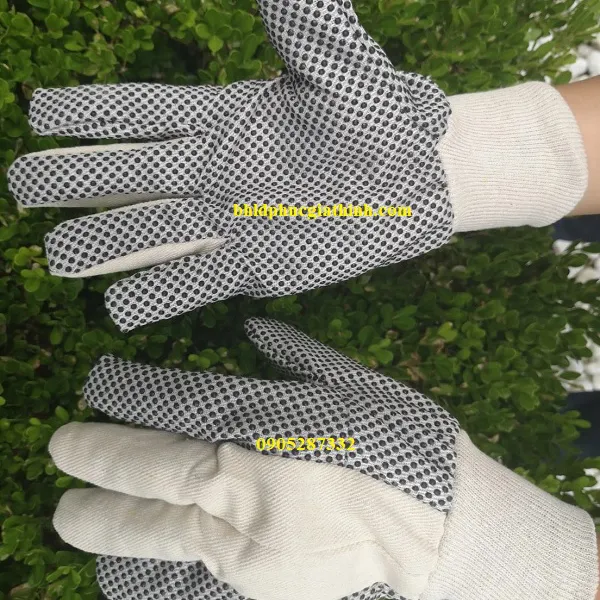 Găng tay Cotton phủ hạt nhựa Polkadot 10oz