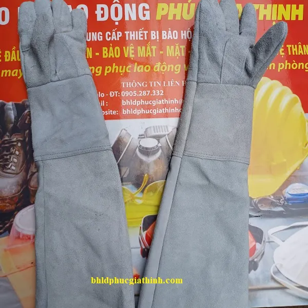 Găng tay da hàn 2 lớp dài 65cm dùng trong cơ khí
