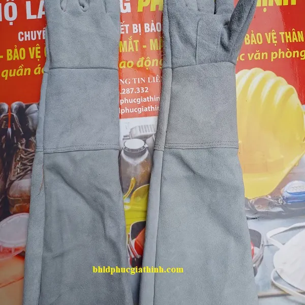 Găng tay da hàn 2 lớp dài 65cm dùng trong cơ khí