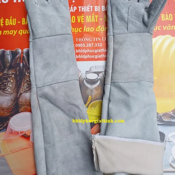 Găng tay da hàn 2 lớp dài 65cm dùng trong cơ khí