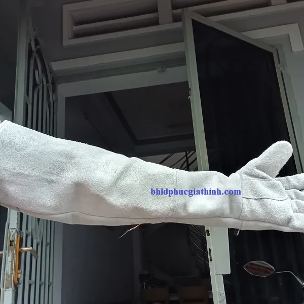 Găng tay da hàn 2 lớp dài 65cm dùng trong cơ khí