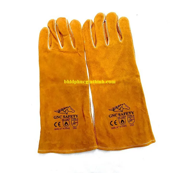 Găng tay da hàn 2 lớp màu vàng GNC Safety 16inch chống cháy chịu nhiệt