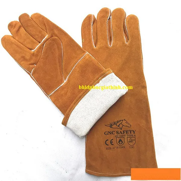 Găng tay da hàn 2 lớp màu vàng GNC Safety 16inch chống cháy chịu nhiệt