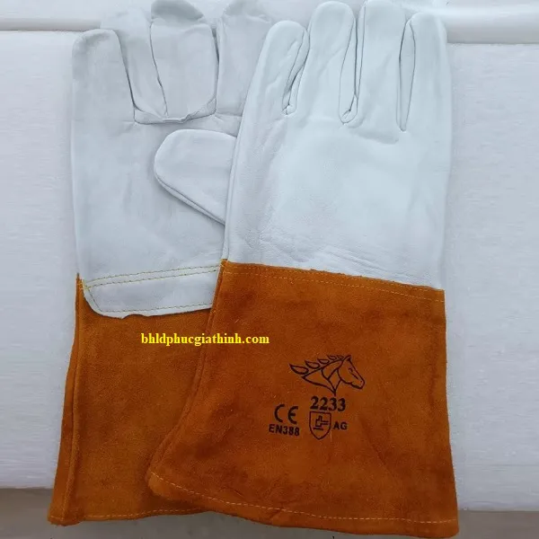 Găng tay da hàn TIG 2233 dài 34cm chất liệu da cừu kết hợp da bò