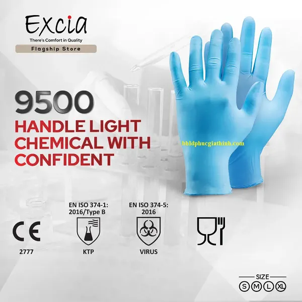 Găng tay Nitrile chống hoá chất dùng một lần Excia 9500 Malaysia