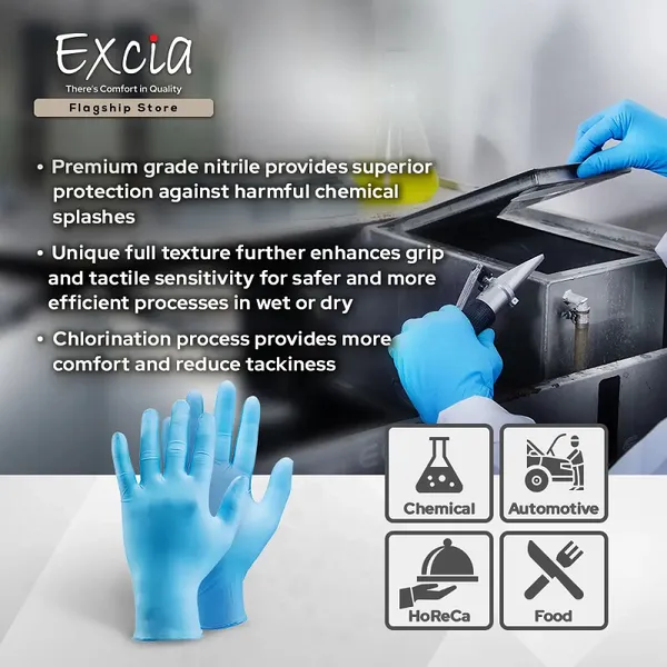 Găng tay Nitrile chống hoá chất dùng một lần Excia 9500 Malaysia