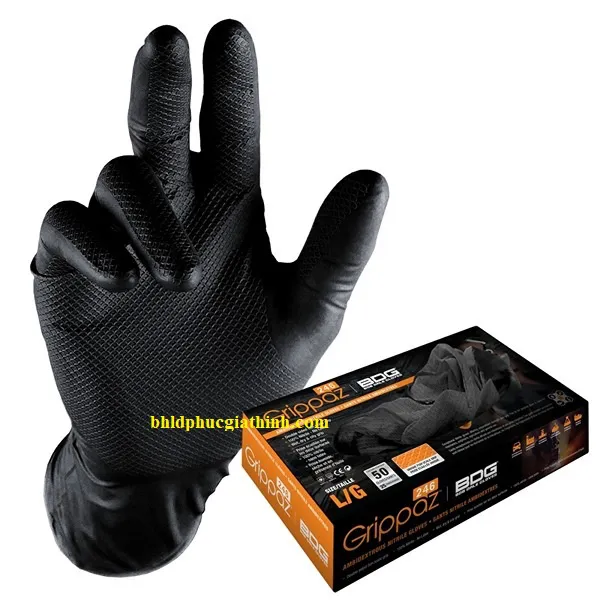 Găng tay Nitrile chuyên dụng trong thực phẩm chống dầu và hoá chất Grippaz PIP 67-246 màu đen
