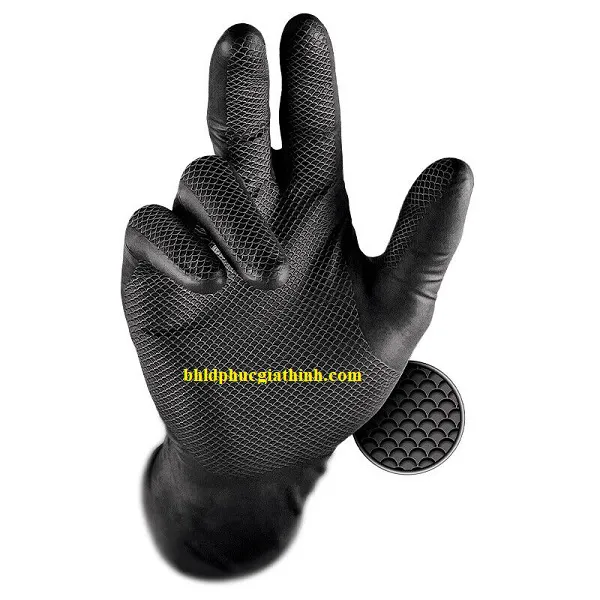 Găng tay Nitrile chuyên dụng trong thực phẩm chống dầu và hoá chất Grippaz PIP 67-246 màu đen