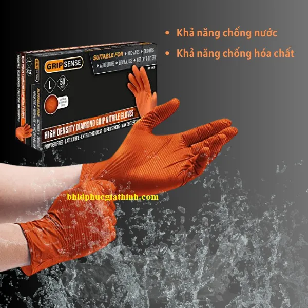 Găng tay Nitrile chuyên dụng trong thực phẩm chống dầu và hoá chất Grippaz PIP 67-256 màu cam