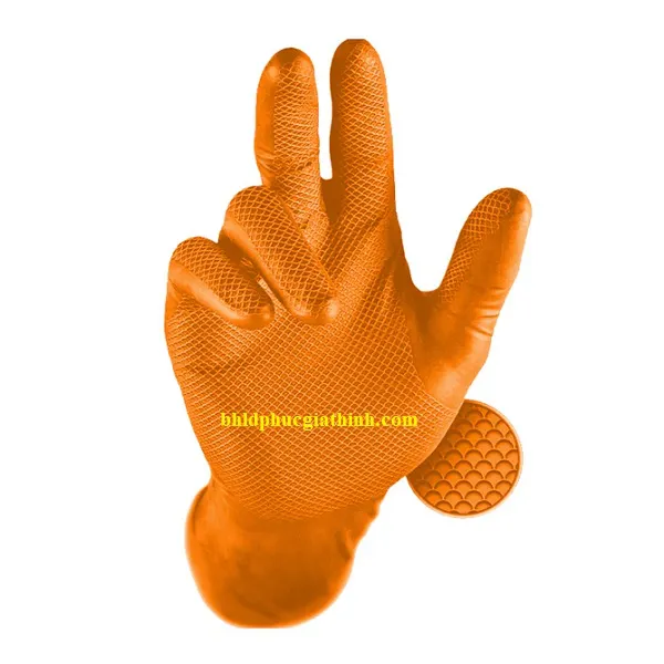 Găng tay Nitrile chuyên dụng trong thực phẩm chống dầu và hoá chất Grippaz PIP 67-256 màu cam