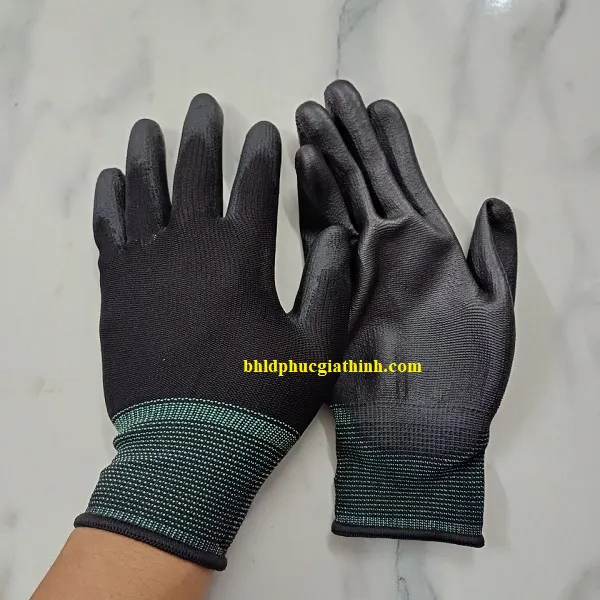 Găng tay sợi Polyester phủ PU lòng bàn tay màu đen chống tĩnh điện