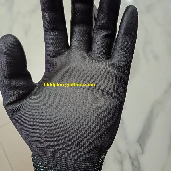 Găng tay sợi Polyester phủ PU lòng bàn tay màu đen chống tĩnh điện