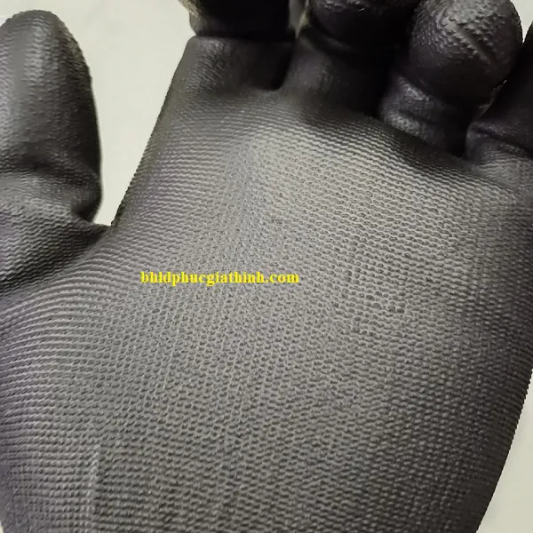 Găng tay sợi Polyester phủ PU lòng bàn tay màu đen chống tĩnh điện