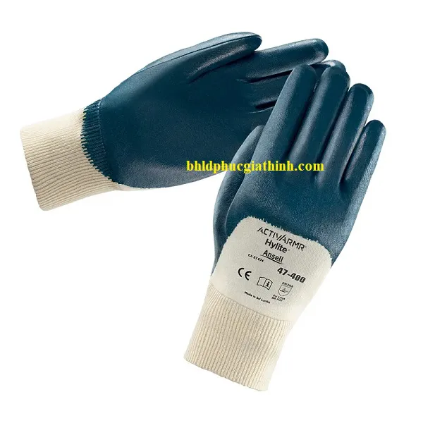 Găng tay sợi dệt kim nhúng Nitrile chống bám dầu Ansell ACTIVARMR HYLITE 47-400