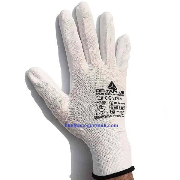 Găng tay dệt kim sợi Polyester phủ PU lòng bán tay Deltaplus VE702P