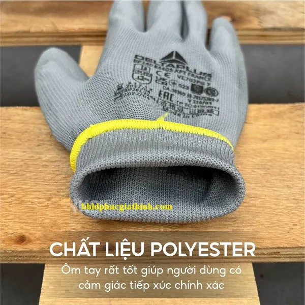 Găng tay cơ khí đa năng sợi Polyester phủ PU lòng bàn tay Deltaplus VE702PG