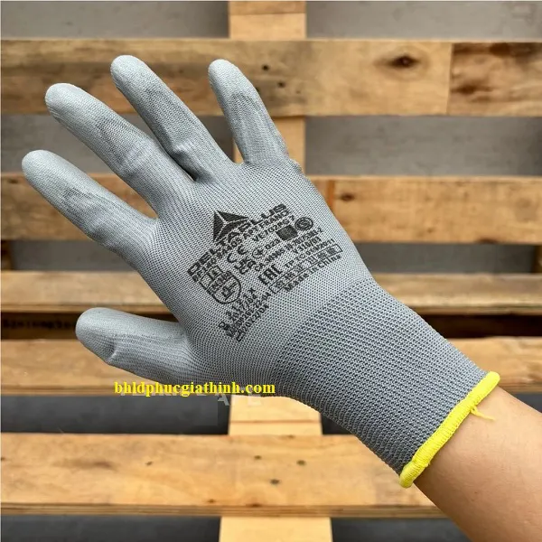 Găng tay cơ khí đa năng sợi Polyester phủ PU lòng bàn tay Deltaplus VE702PG