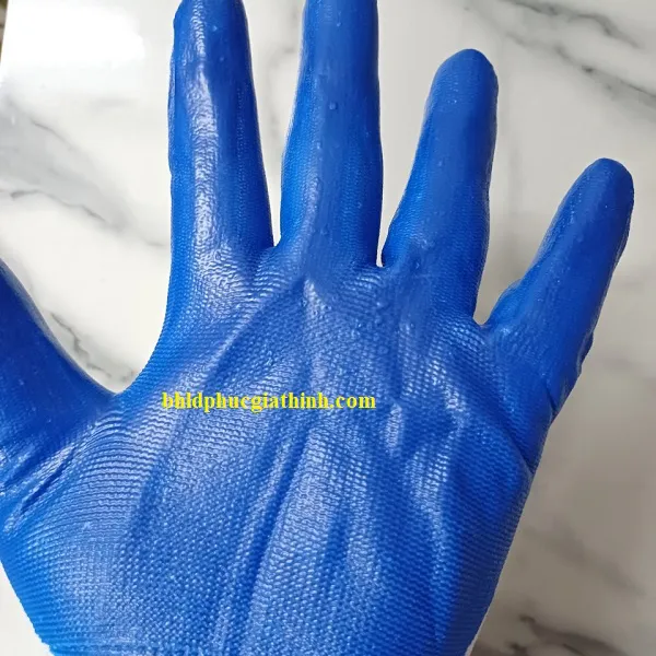 Găng tay sợi Polyester phủ sơn xanh lòng bàn tay