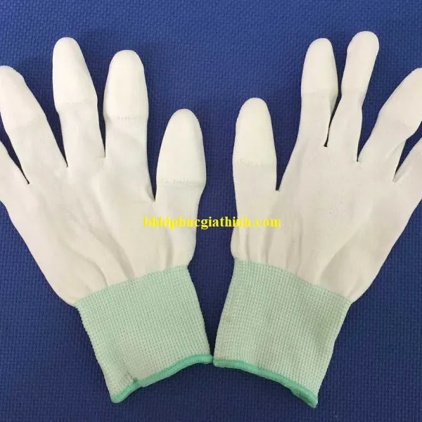 Găng tay sợi Polyester phủ PU ngón chống tĩnh điện màu trắng