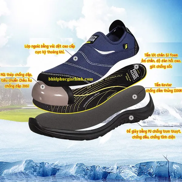 Giày bảo hộ không buộc dây siêu nhẹ có phản quang Jogger YuKon S1P