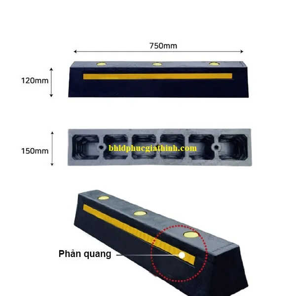 Gờ chặn lùi cao su 75cm (750*150*120mm) có phản quang Hàn Quốc
