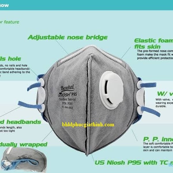 Khẩu trang lọc bụi hiệu suất 95% Benehal P385 có van thở