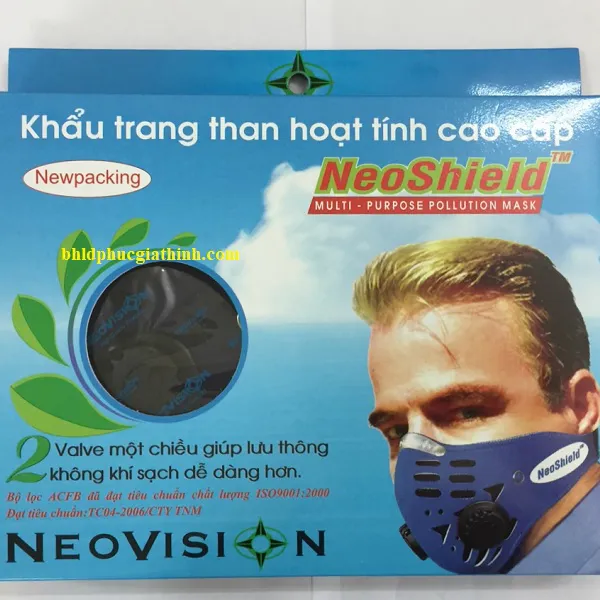 Khẩu trang than hoạt tính 2 van thở NeoShield lọc khuẩn 99% thương hiệu NeoVision