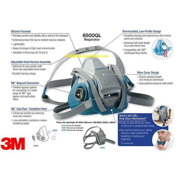 Mặt nạ phòng độc nữa mặt dùng 2 phin lọc 3M™ 6501QL chính hãng